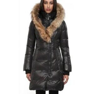 Mackage Black Long Coat with Fur Hood and Accent